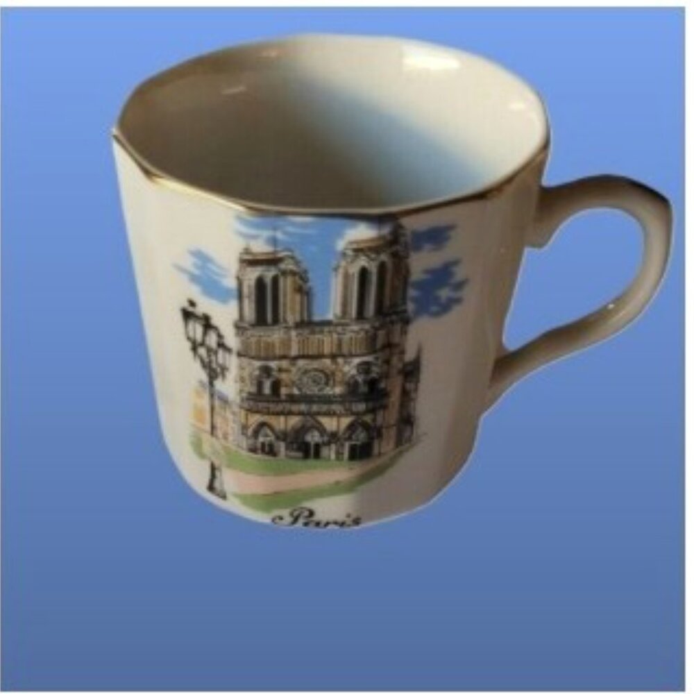 NEM Decor France Espresso Cup, Souvenir Mug Notre Dame Motif Vintage Collector